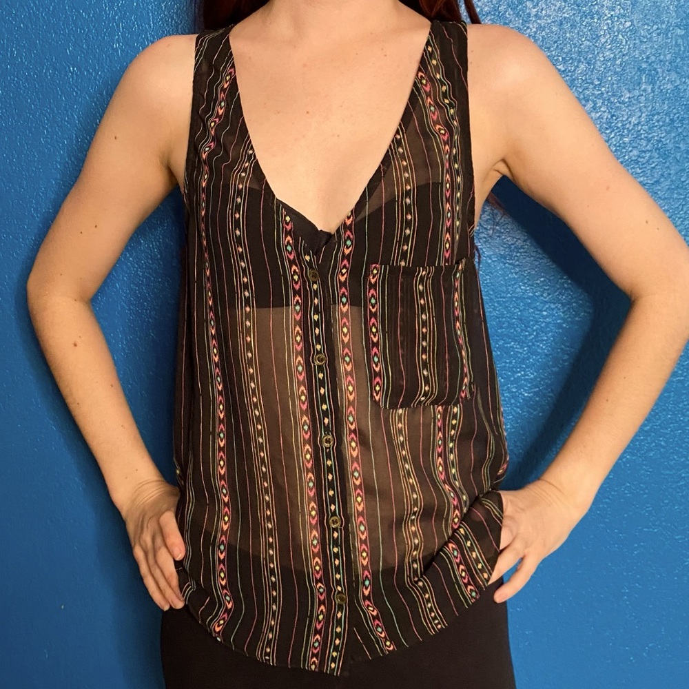 Forever 21 Sheer Tank with Back Detail and Minimal Print